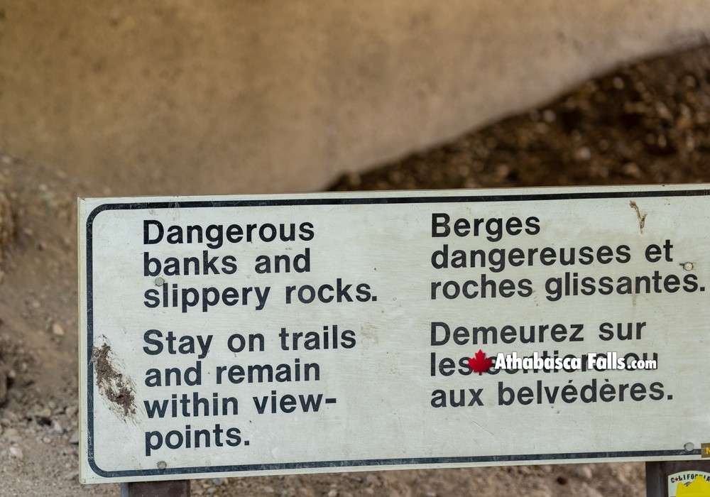 Banks and Rocks around Athabasca Falls are Deceptively Dangerous