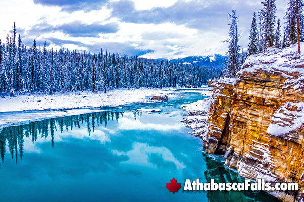 Jasper Athabasca Falls Icicles and Mountains of Snow in Winter